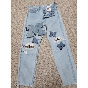 Custom Reworked Leftover Loot Michigan LEVI'S 29‎ X 28 Button Fly Raw Hem Jeans